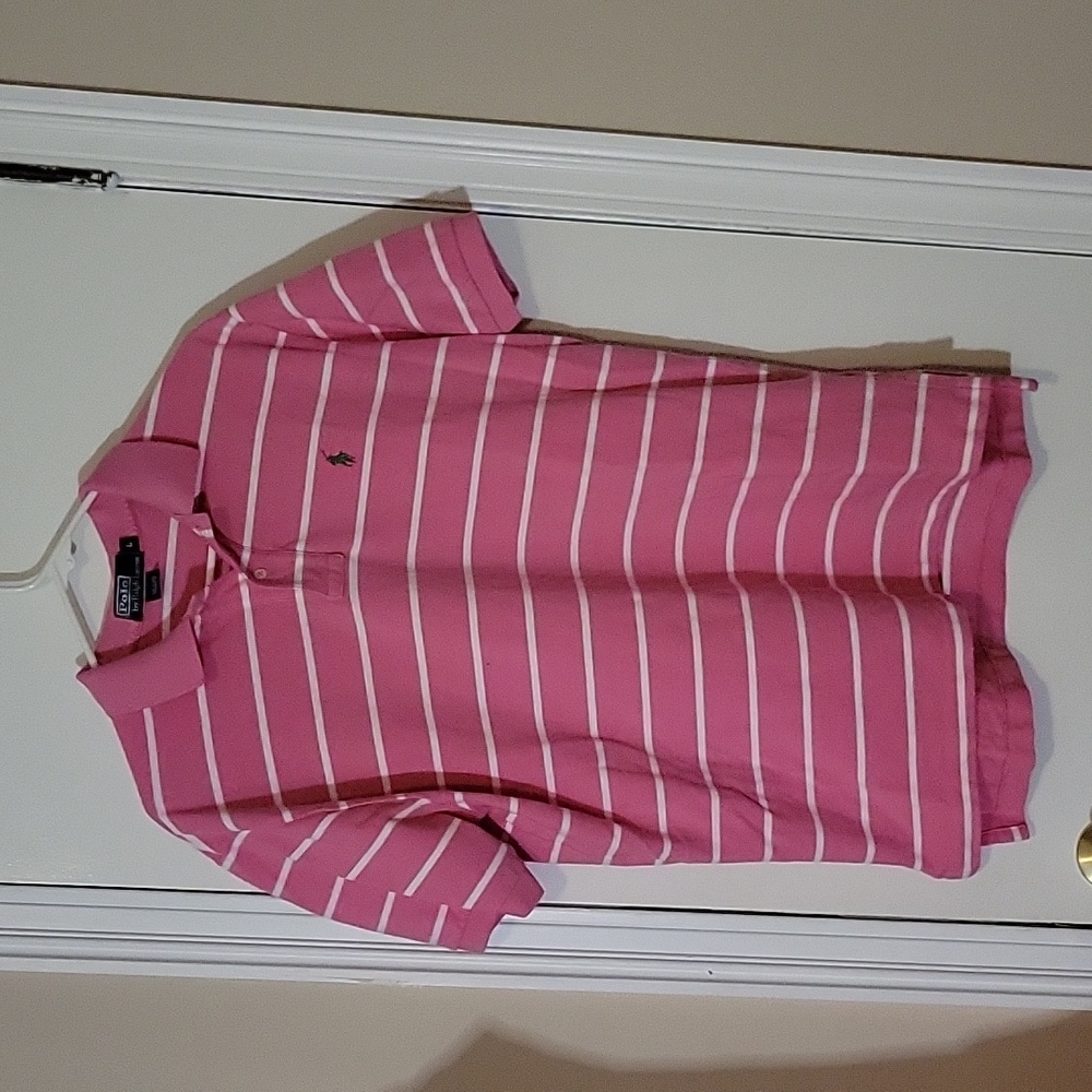 EUC vintage 80s Ralph Lauren Pink and White Striped Polo Size L